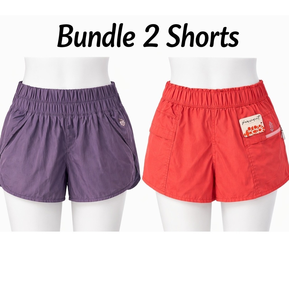 Free People Mov Bundle 2 Shorts Purple Get Your Run On Cayenne Red XS NEW